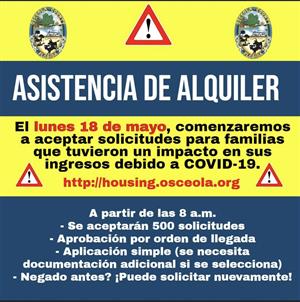 Rental Assistance Flyer in Spanish for those affected by Covid 19 